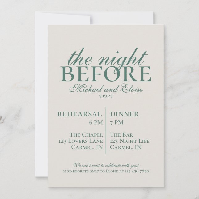 Rehearsal The Night Before Wedding Sage Green  Invitation (Front)