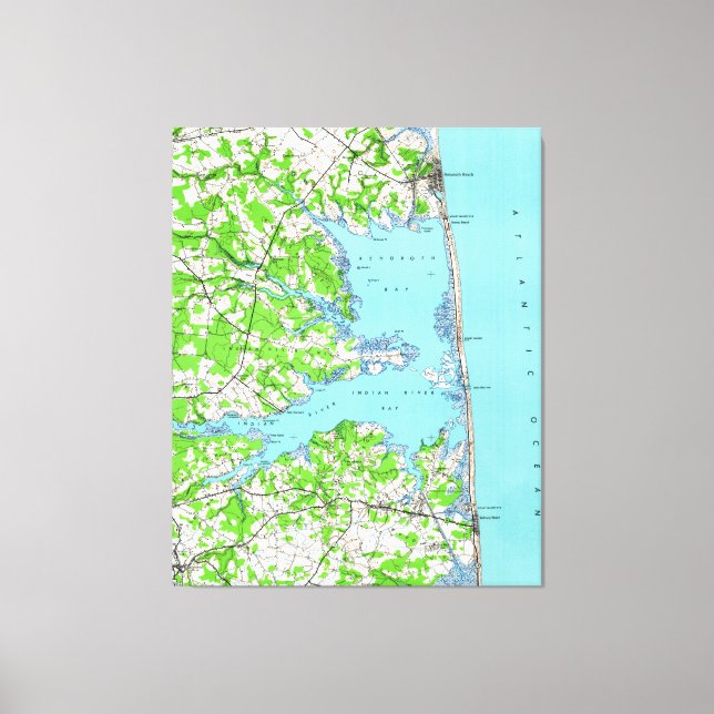Rehoboth Beach & Bethany Beach Delaware Map (1938) Canvas Print (Front)