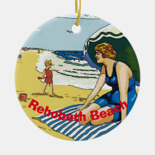 Rehoboth Beach, Delaware,, add, edit text Ceramic Tree Decoration