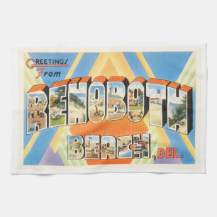 Rehoboth Beach Delaware DE Vintage Travel Postcard Tea Towel