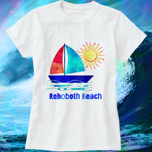 Rehoboth Beach Delaware Pretty Watercolor Sailboat T-Shirt (Rehoboth Delaware Vacation Souvenir shirt with color choices)