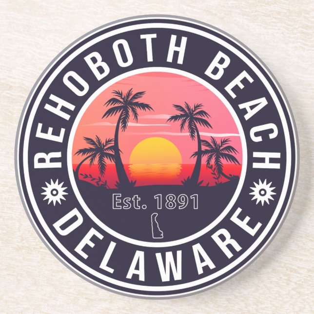 Rehoboth Beach Delaware Retro Sunset Souvenirs Coaster (Front)
