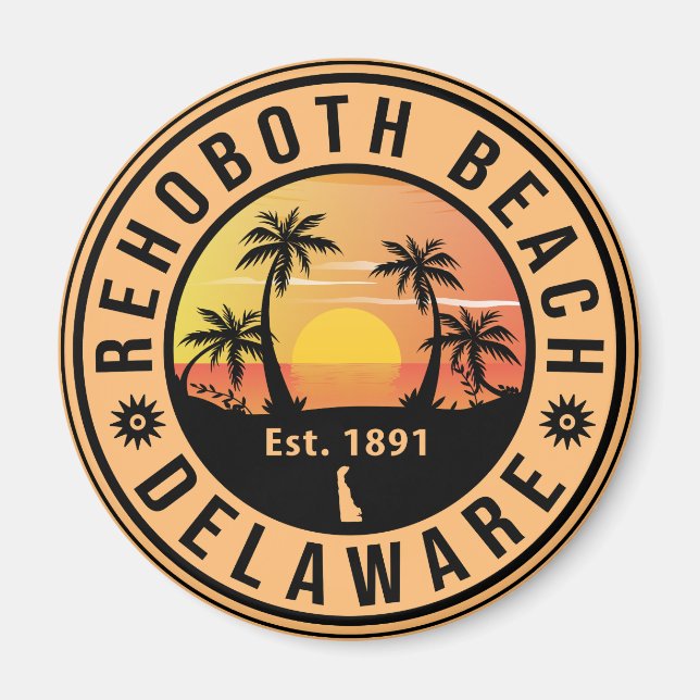Rehoboth Beach Delaware Retro Sunset Souvenirs Magnet (Front)