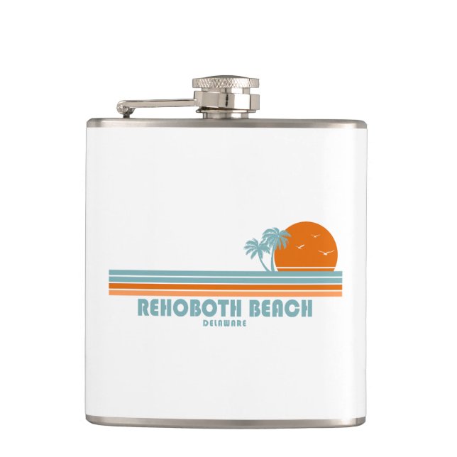Rehoboth Beach Delaware Sun Palm Trees Hip Flask (Front)