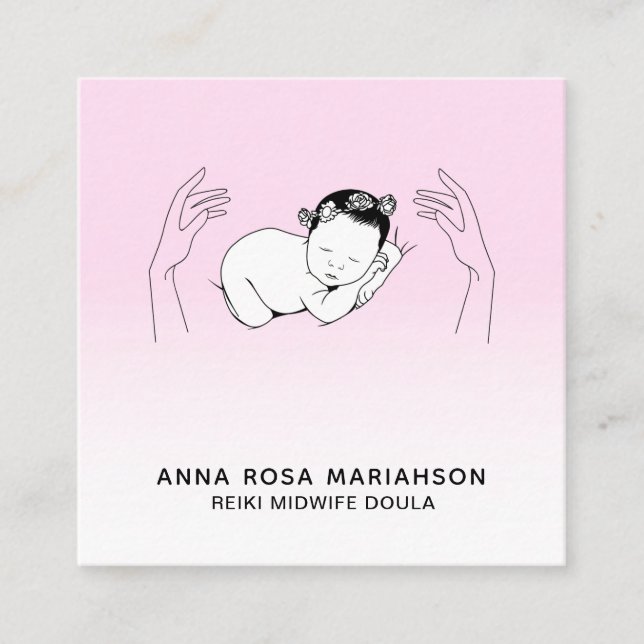*~* Reiki Birthing Midwife Birth Coach Doula Square Business Card (Front)