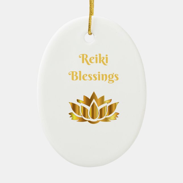'Reiki Blessings' quote Ceramic Tree Decoration (Front)