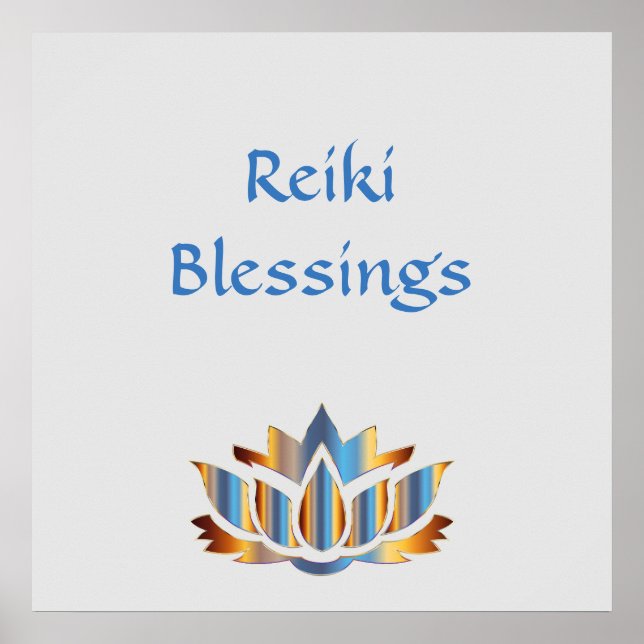Reiki Blessings White/Gold/Blue lotus flower Poster (Front)