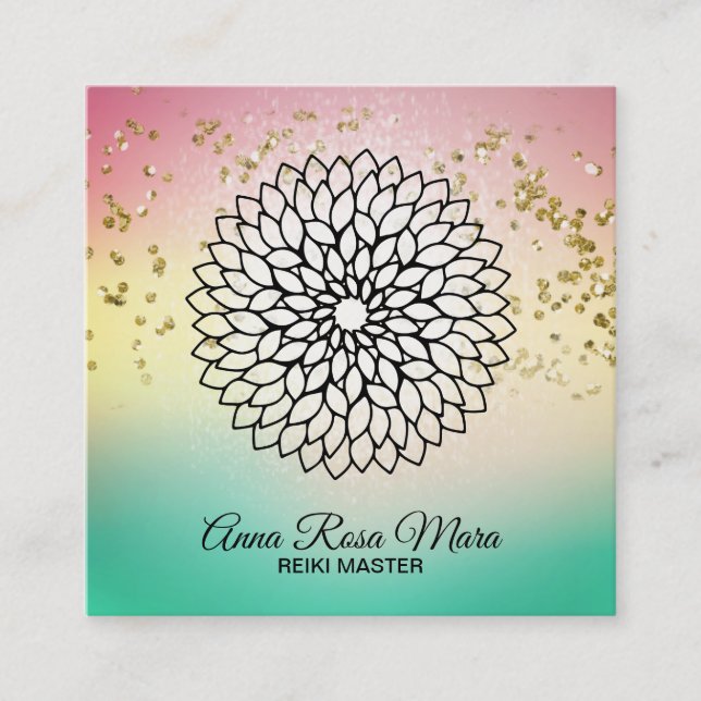 *~* Reiki Energy Healer Mandala Massage Yoga Square Business Card (Front)