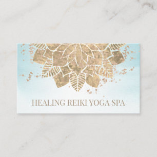 *~* Reiki Gold Aqua Glitter Yoga Spiritual Mandala Business Card