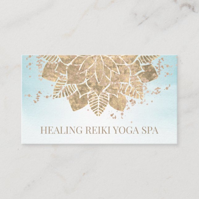 *~* Reiki Gold Aqua Glitter Yoga Spiritual Mandala Business Card (Front)