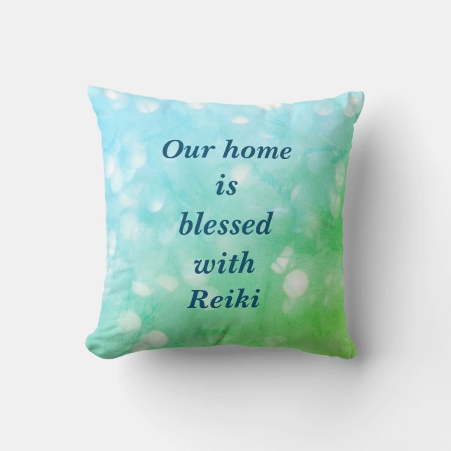 Reiki green blue sparkle design cushion (Front)
