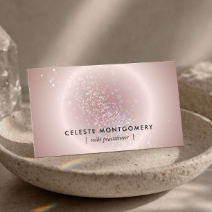 Reiki Healer Celestial Glow Blush Pink Modern Business Card