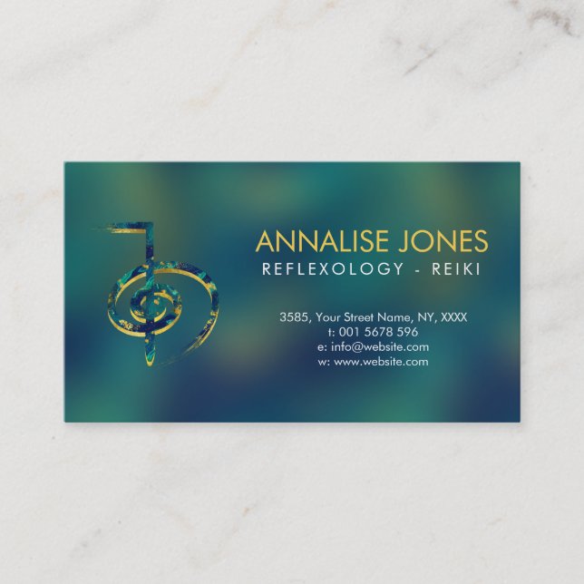Reiki Healing Choku Rei in Marble and Gold Business Card (Front)