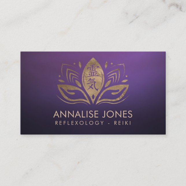 Reiki Healing symbol and hands in Lotus Business Card (Front)