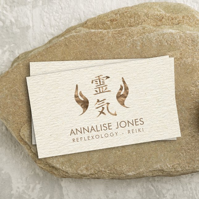 Reiki Healing symbol and hands pastel gold Business Card (Creator Uploaded)