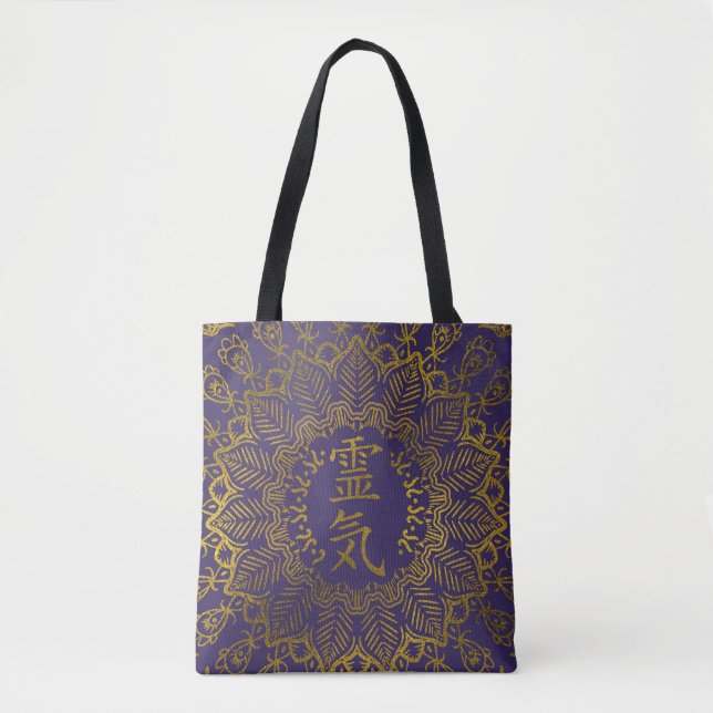 Reiki Healing Symbols in gold mandala Tote Bag (Front)