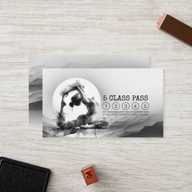 Reiki Instructor Yoga Pose Black White Class Pass Loyalty Card (Front/Back In Situ)