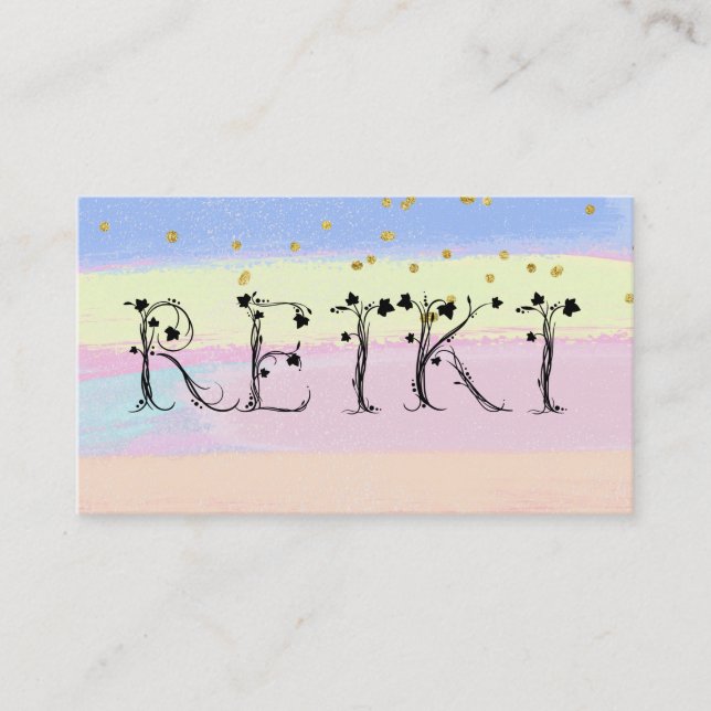 *~*  REIKI Ivy Typography Glitter Pastel Stripes Business Card (Front)