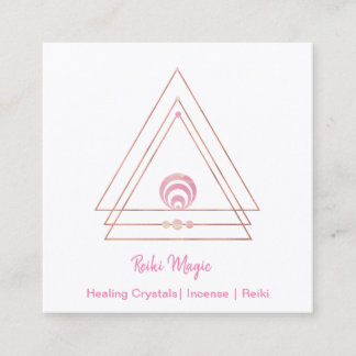 Reiki Magic Pink and Rose Gold Square Business Card