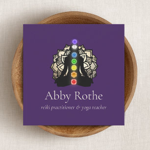 Reiki Master with Chakras Purple Square Business Card