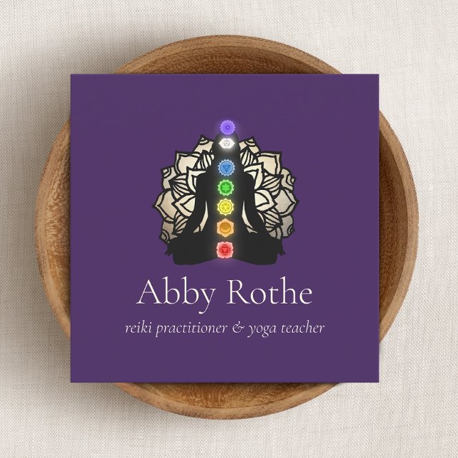 Reiki Master with Chakras Purple Square Business Card (Creator Uploaded)