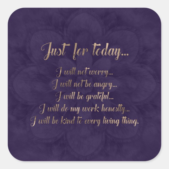 Reiki Principles- gold on purple lotus Square Sticker (Front)