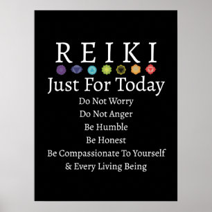 Reiki Principles Precepts Black Poster