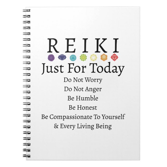 Reiki Principles Precepts White Notebook (Front)