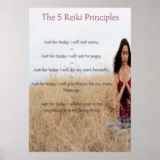 Reiki Principles with Meditating Woman Poster