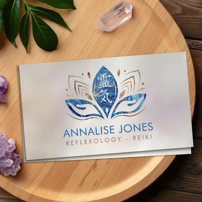 Reiki symbol and hands in Lotus Blue Marble Business Card (Creator Uploaded)