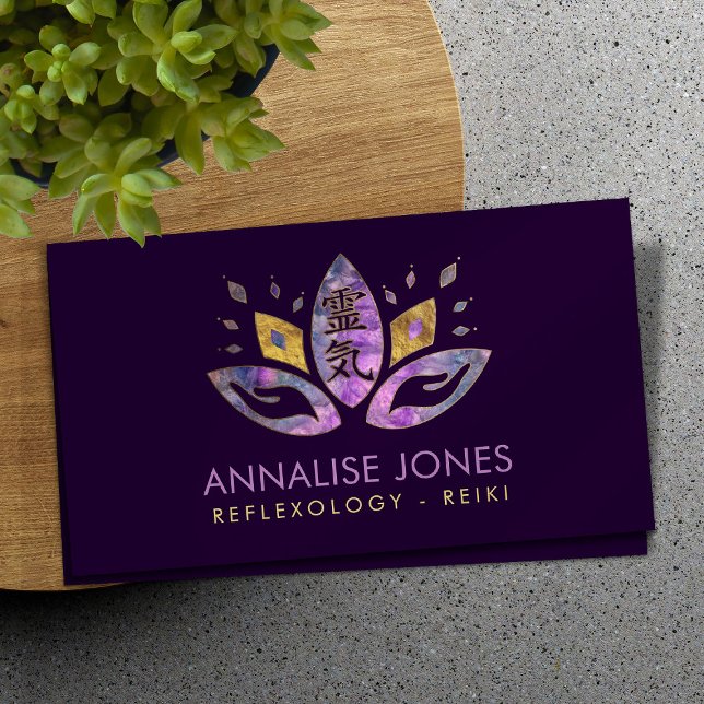Reiki symbol and hands in Lotus Fluorite and Gold Business Card (Creator Uploaded)