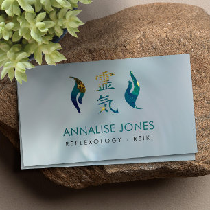 Reiki Symbols and Healing Hands Golden Marble Business Card
