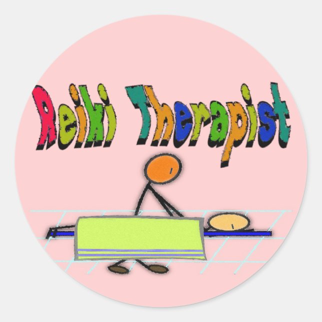 Reiki Therapist--Stick People Design--Watercolor Classic Round Sticker (Front)