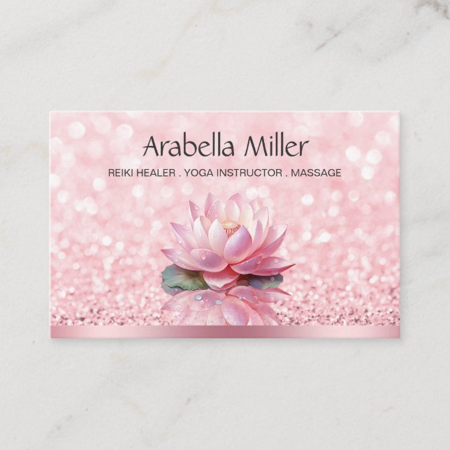 Reiki Yoga Massage Bokeh Lotus Pink Loyalty Business Card (Front)