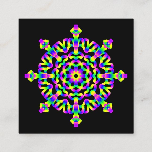 *~* Reiki Yoga Neon Geometric Mandala Healing Arts Square Business Card (Front)