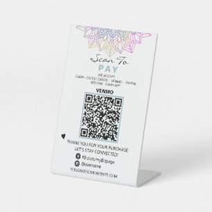 *~* Reiki Yoga Table Tent PAY - QR code Tabletop Pedestal Sign