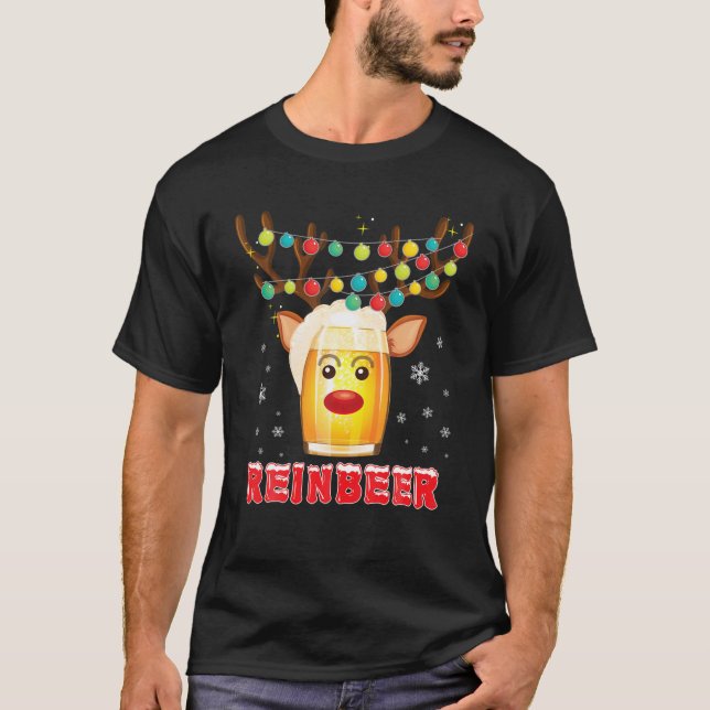 Reinbeer Santa Claus Reindeer Beer Christmas Drink T-Shirt (Front)