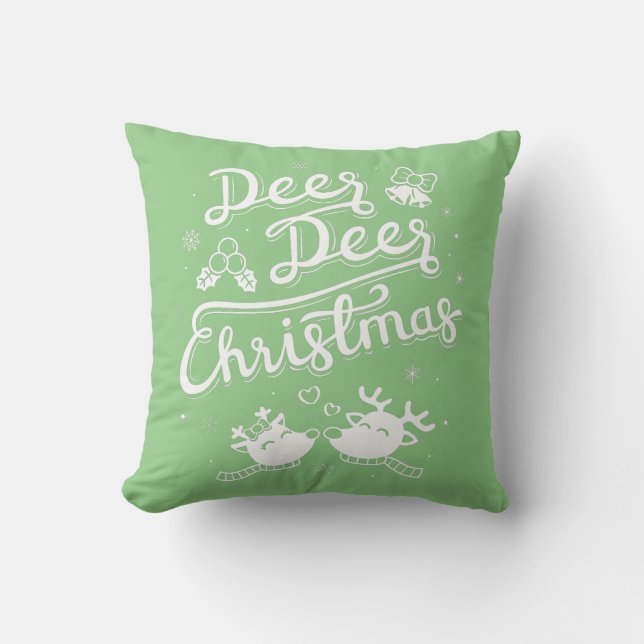 Reindee Deer Christmas Typography Pun Throw Pillow (Front)