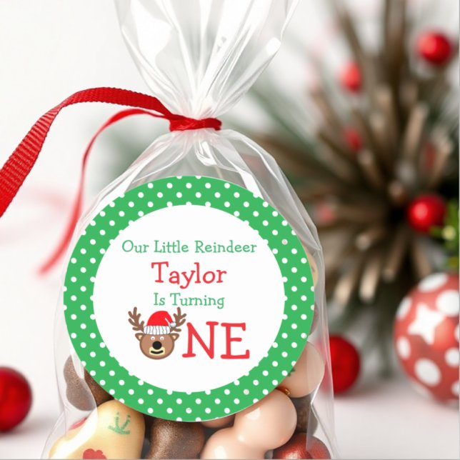 Reindeer 1st Birthday Classic Round Sticker (Creator Uploaded)
