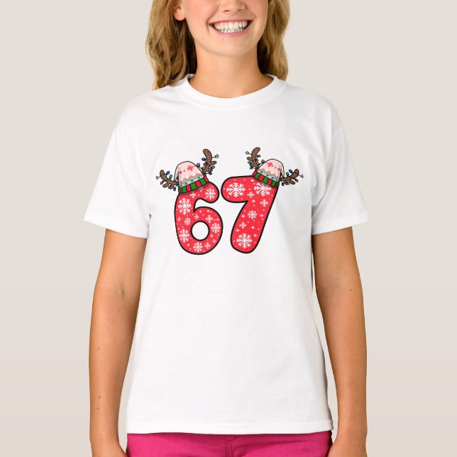 Reindeer 6 7 Santa Hat Christmas  T-Shirt (Front)