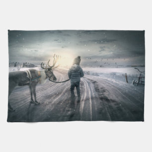 Reindeer and Boy Fairytale Tea Towel