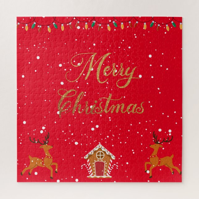 Reindeer and candy house- christmas holiday jigsaw puzzle (Vertical)