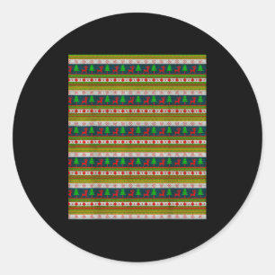 Reindeer And Christmas Tree Knit Pattern Classic Round Sticker