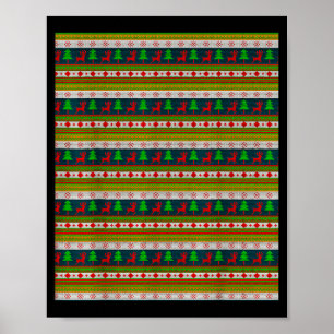 Reindeer And Christmas Tree Knit Pattern Poster