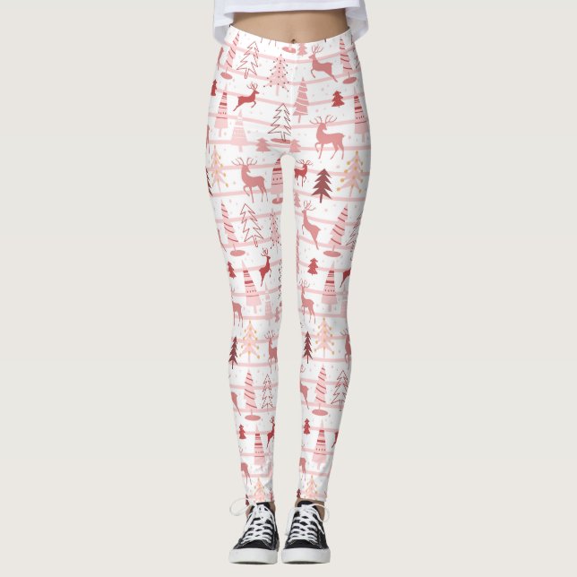 Reindeer and Christmas Tree Pattern Leggings (Front)