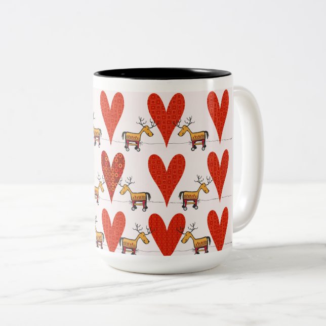 Reindeer and Hearts Two-Tone Coffee Mug (Front Right)
