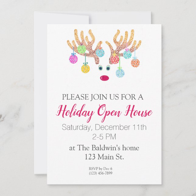 Reindeer and Ornaments Party Invitation (Front)