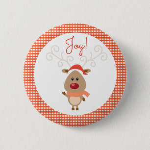 Reindeer and Red Gingham Christmas 6 Cm Round Badge