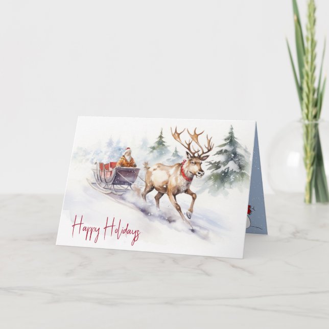 Reindeer And Santa Claus Holiday Card (Front)