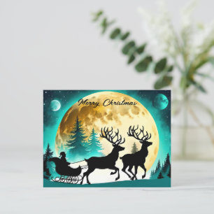Reindeer and Sleigh full moon Holiday Postcard